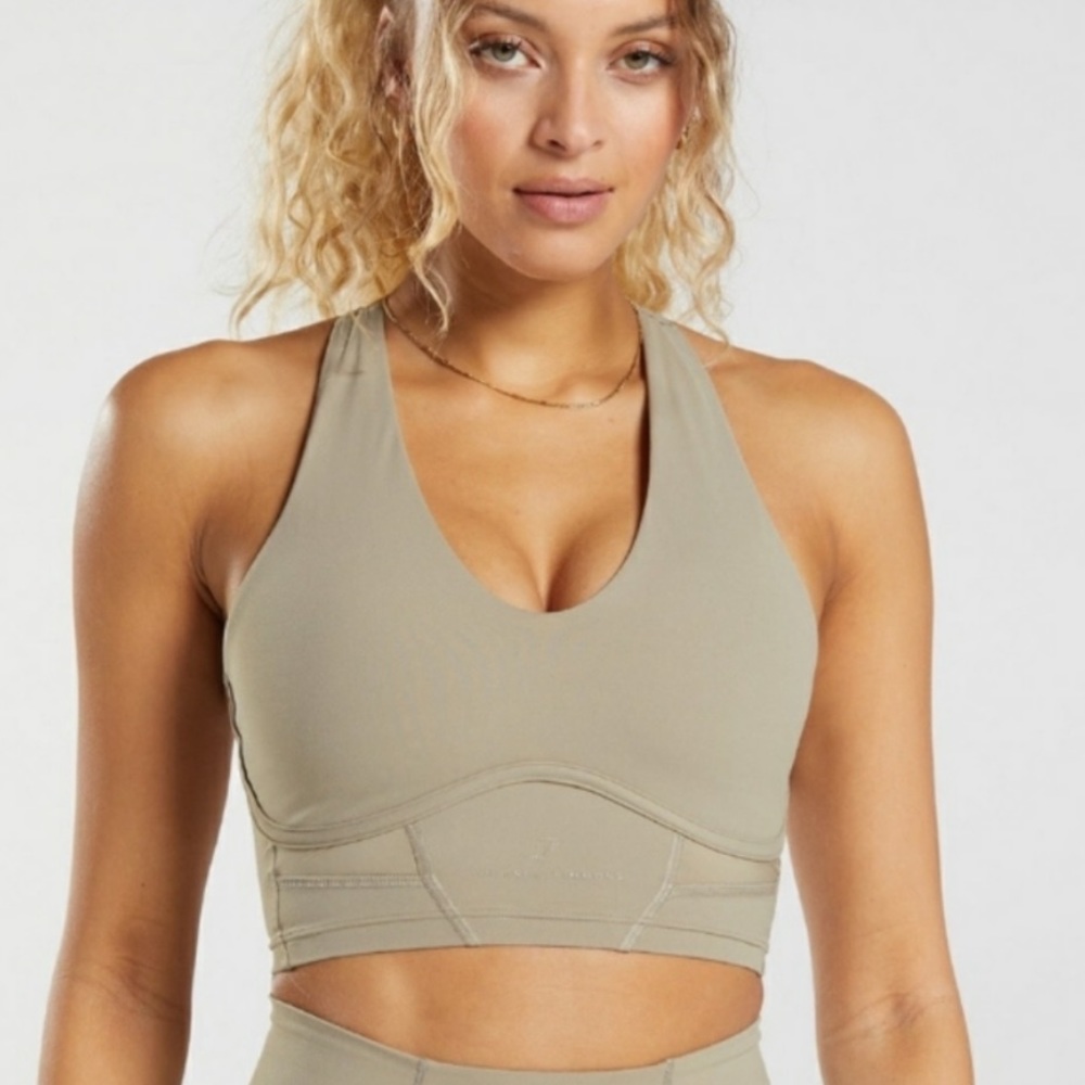 Gymshark x Whitney Simmons longline racer back bra, size small, light brown